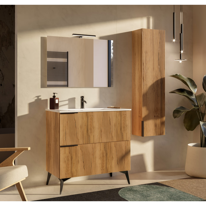 MOBILE DA BAGNO CANNES 90 2 CASSETTI ROVERE CHIARO - 7 PEZZI