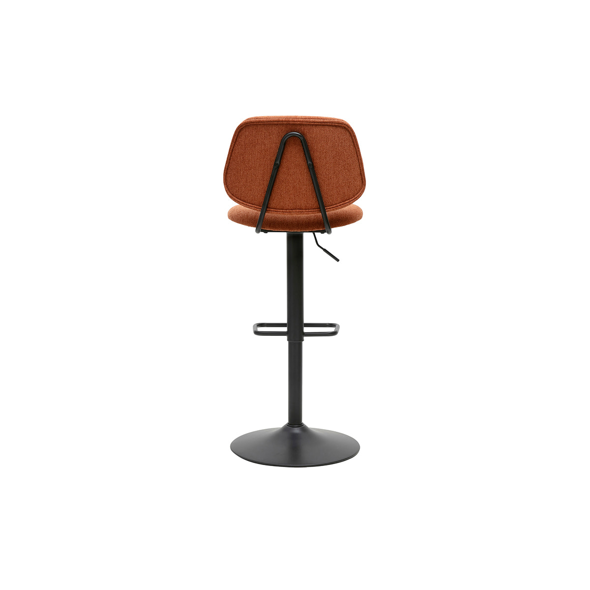 Tabourets de bar relevables design en tissu effet velours texturé terre brûlée et métal noir BARNET (lot de 2)