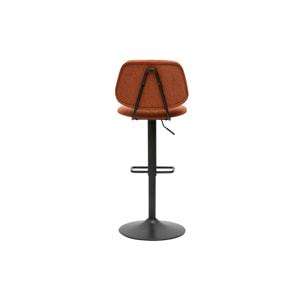 Tabourets de bar relevables design en tissu effet velours texturé terre brûlée et métal noir BARNET (lot de 2)