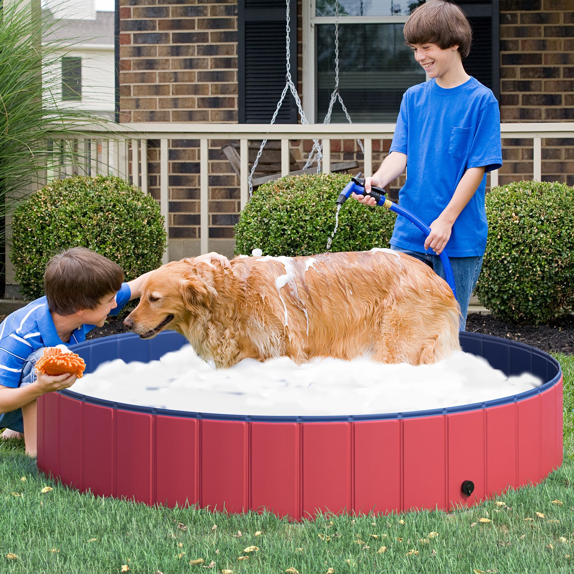 Piscina Plegable de PVC Madera Φ160x30cm Rojo y Azul