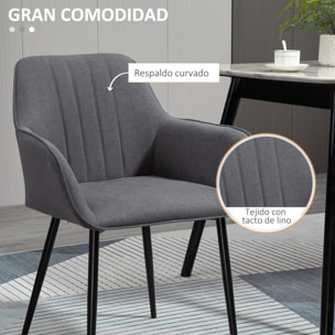 Juego de 2 Sillas de Comedor Tapizadas en Lino con Respaldo y Reposabrazos Gris