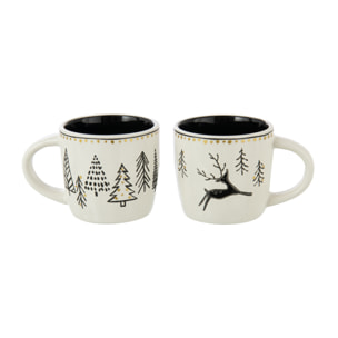 J-Line mug Noël Dolomie - céramique - blanc/noir - 2 pièces