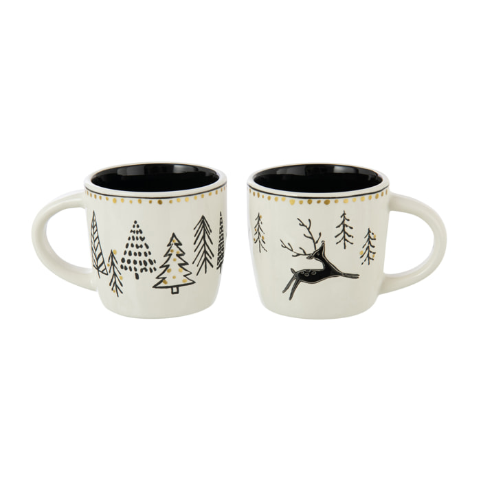 J-Line mug Noël Dolomie - céramique - blanc/noir - 2 pièces