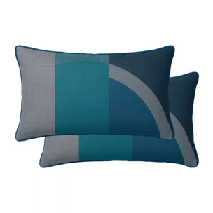 Lot de 2 taies satin de coton imprimé bleu canard Livio petrole