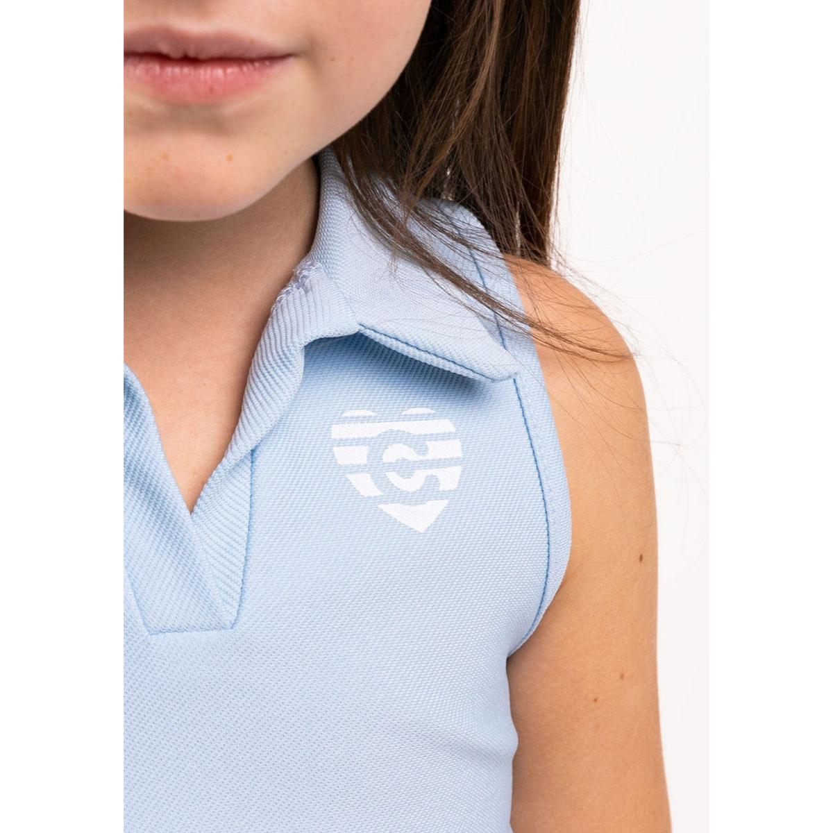 Girl's Bluish Sleeveless Polo T-shirt