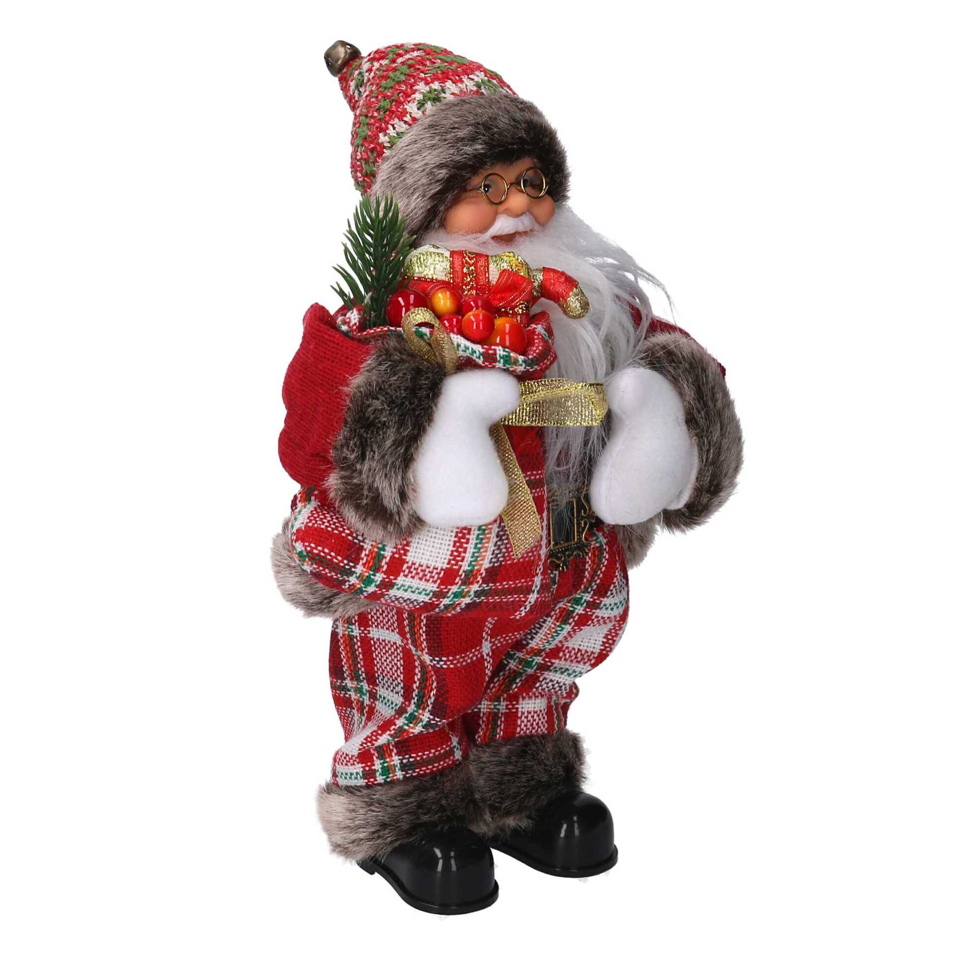 Babbo natale in tessuto con musica e movimento rosso cm15x9h30