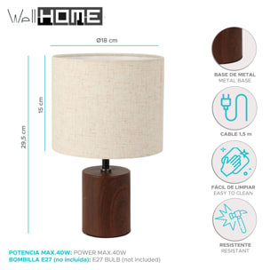 Well Home Lampara de sobremesa con base metálica Ø18x29,5cm