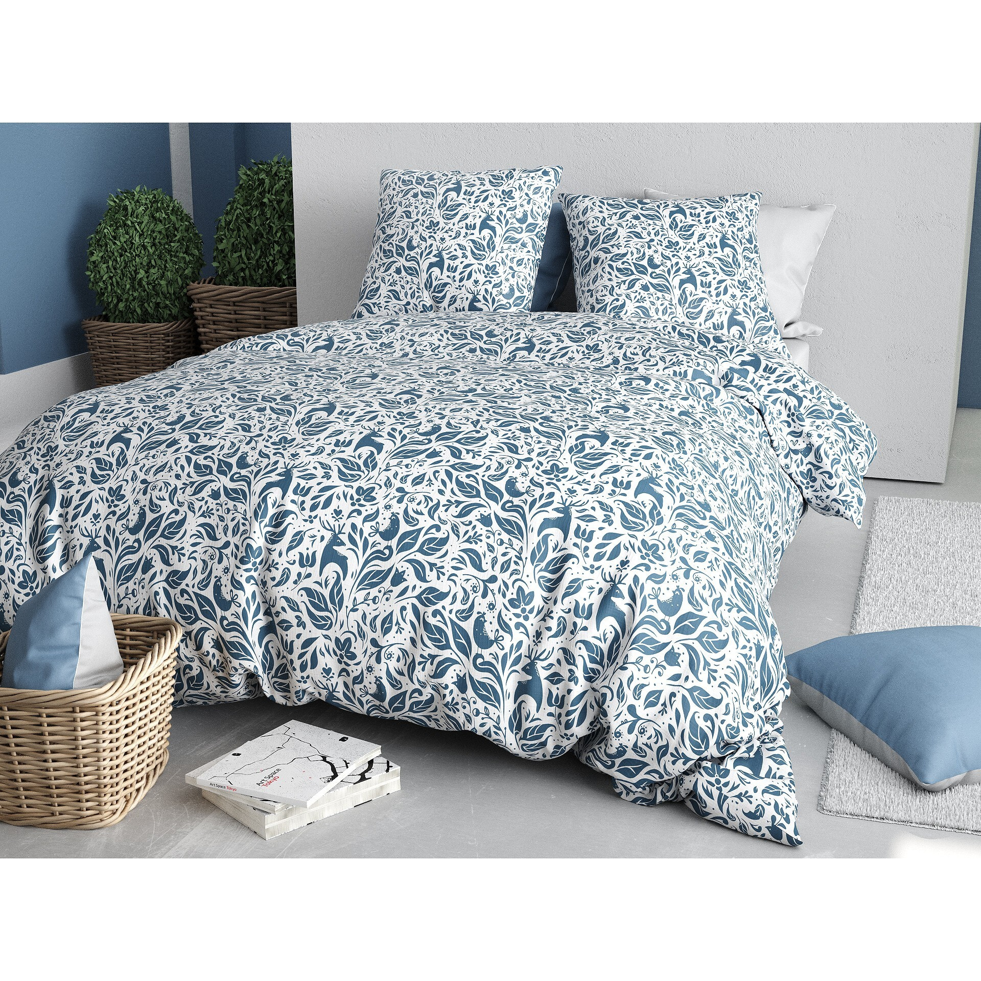 Parure housse de couette imprimée 240x260cm + 2 Taies 100% coton 57fils BLOUVA