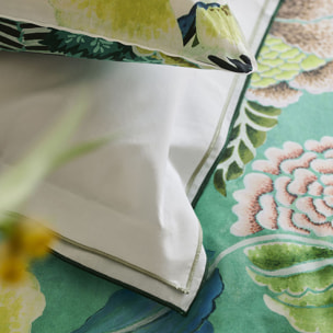 Housse de couette imprimée en percale de coton, ROSE DE DAMAS, Vert jade