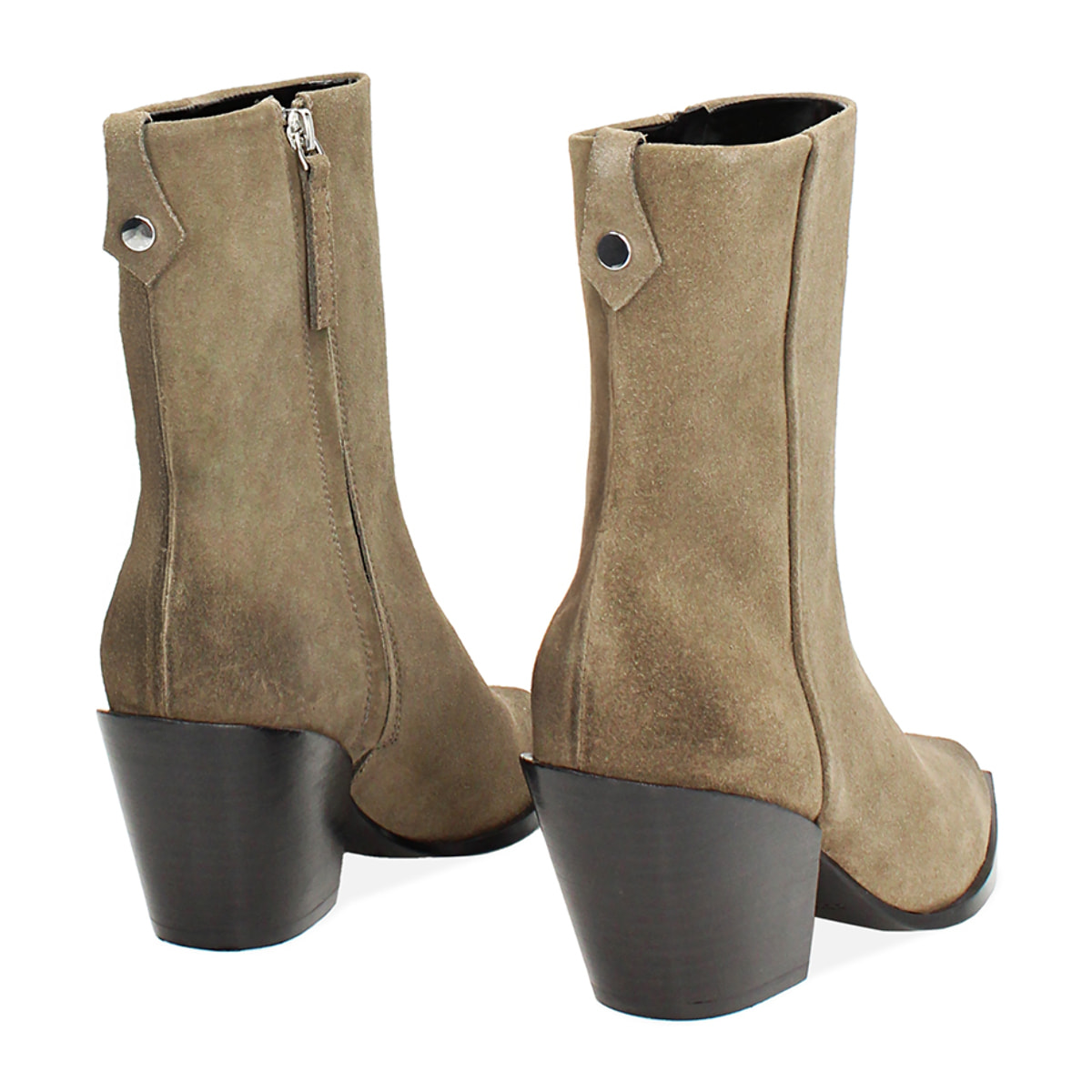 Tronchetti taupe in camoscio con tacco 7,4 cm