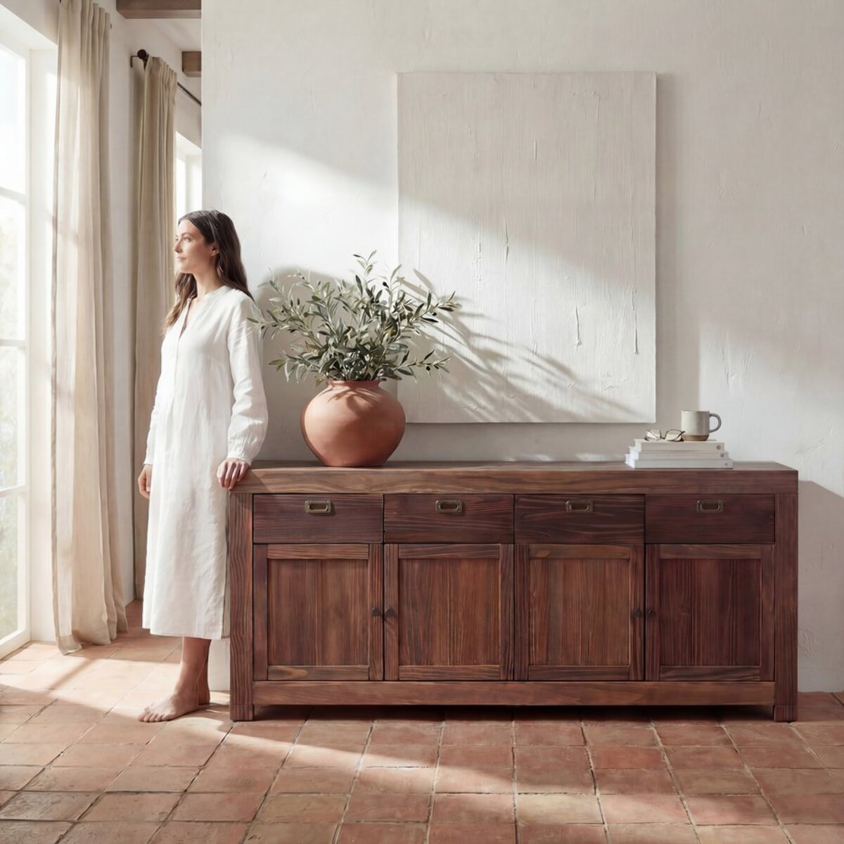 Buffet Nador -bois massif d'araucaria-couleur kokoa 200 x 85 x 45 cm