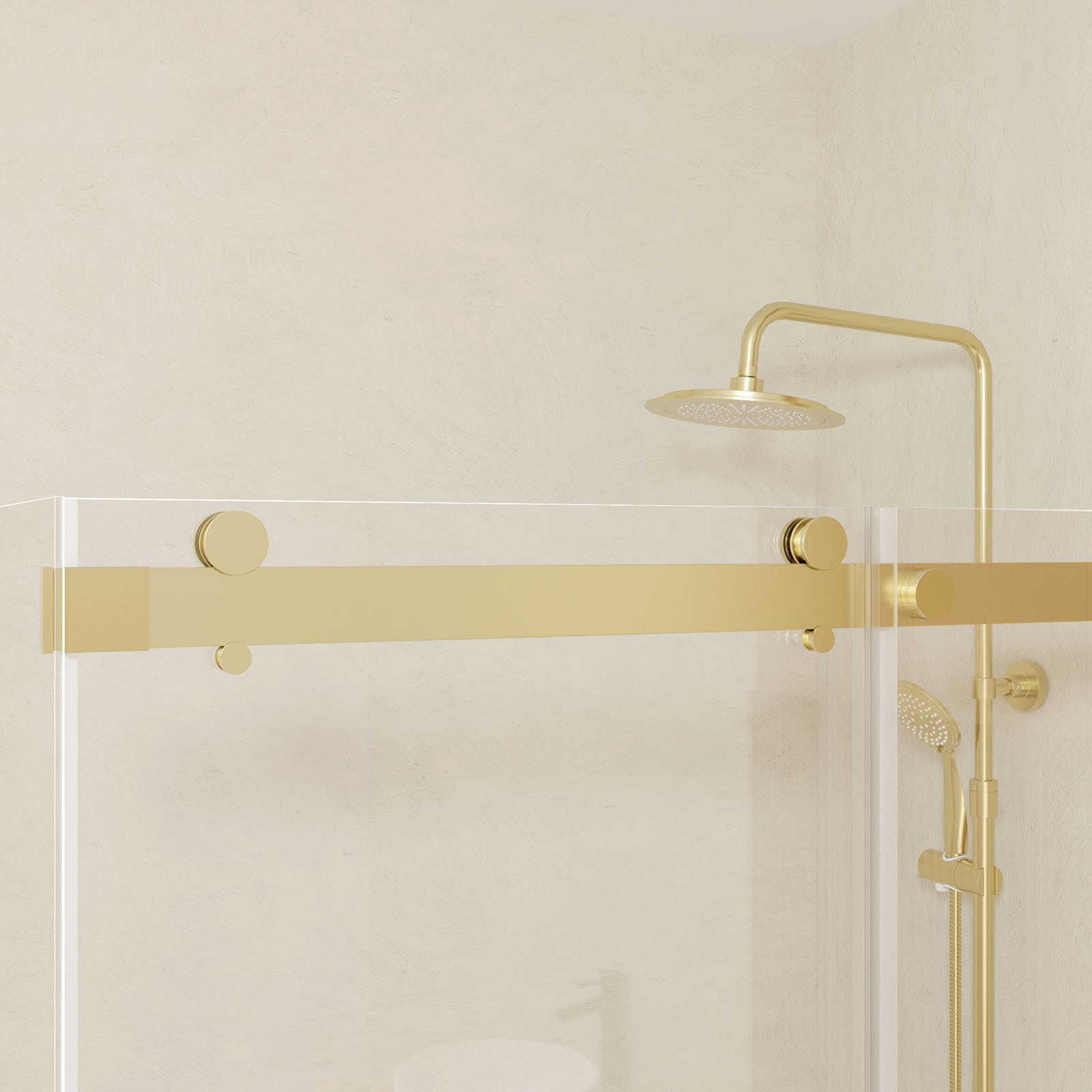 Pack Porte de Douche Coulissante 120x200cm et Retour 80cm - Or Doré Brossé et Verre trempé 6mm