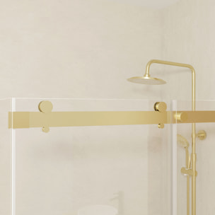 Pack Porte de Douche Coulissante 120x200cm et Retour 80cm - Or Doré Brossé et Verre trempé 6mm