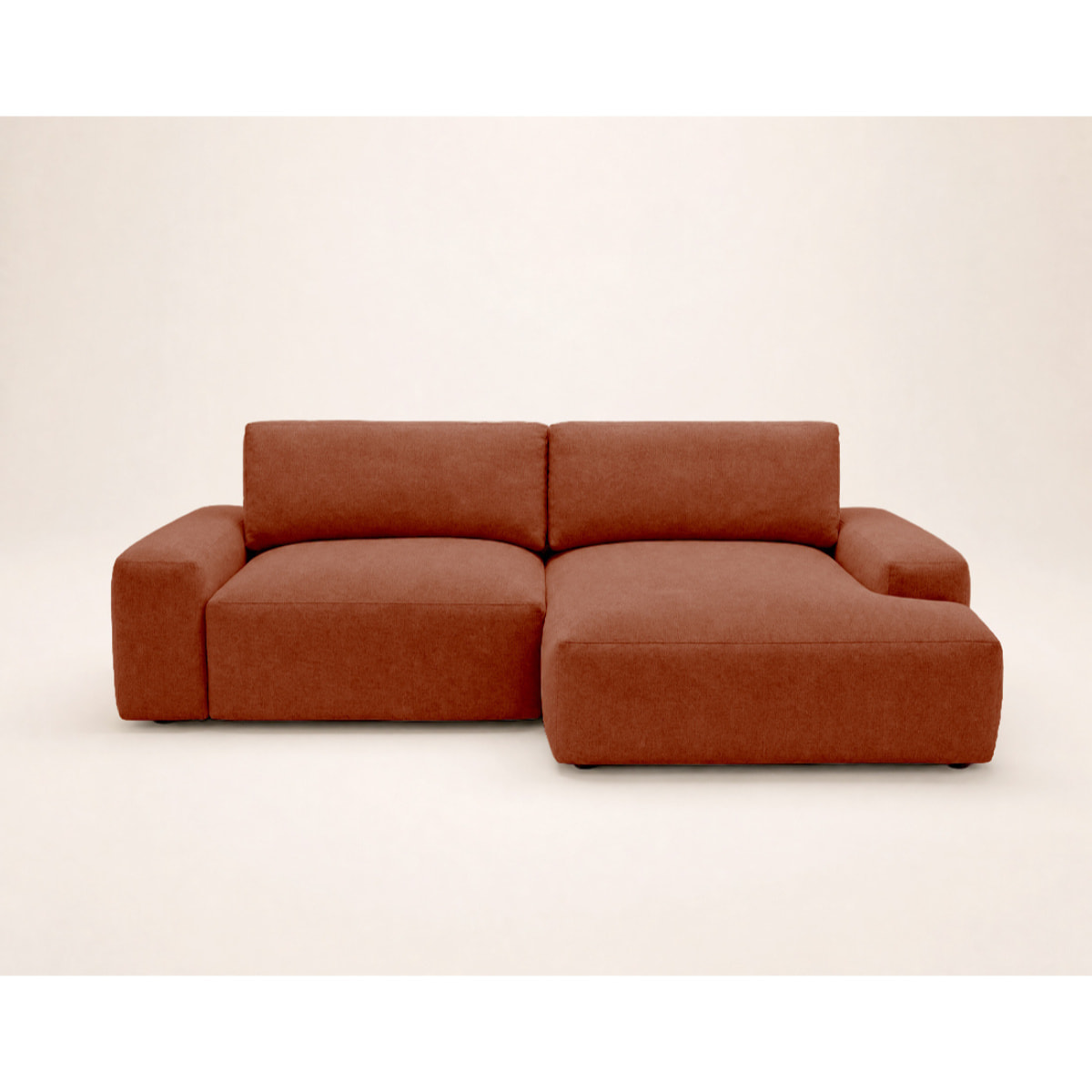 Tama - Canapé d'angle droit 4 places convertible avec coffre en tissu - Terracotta
