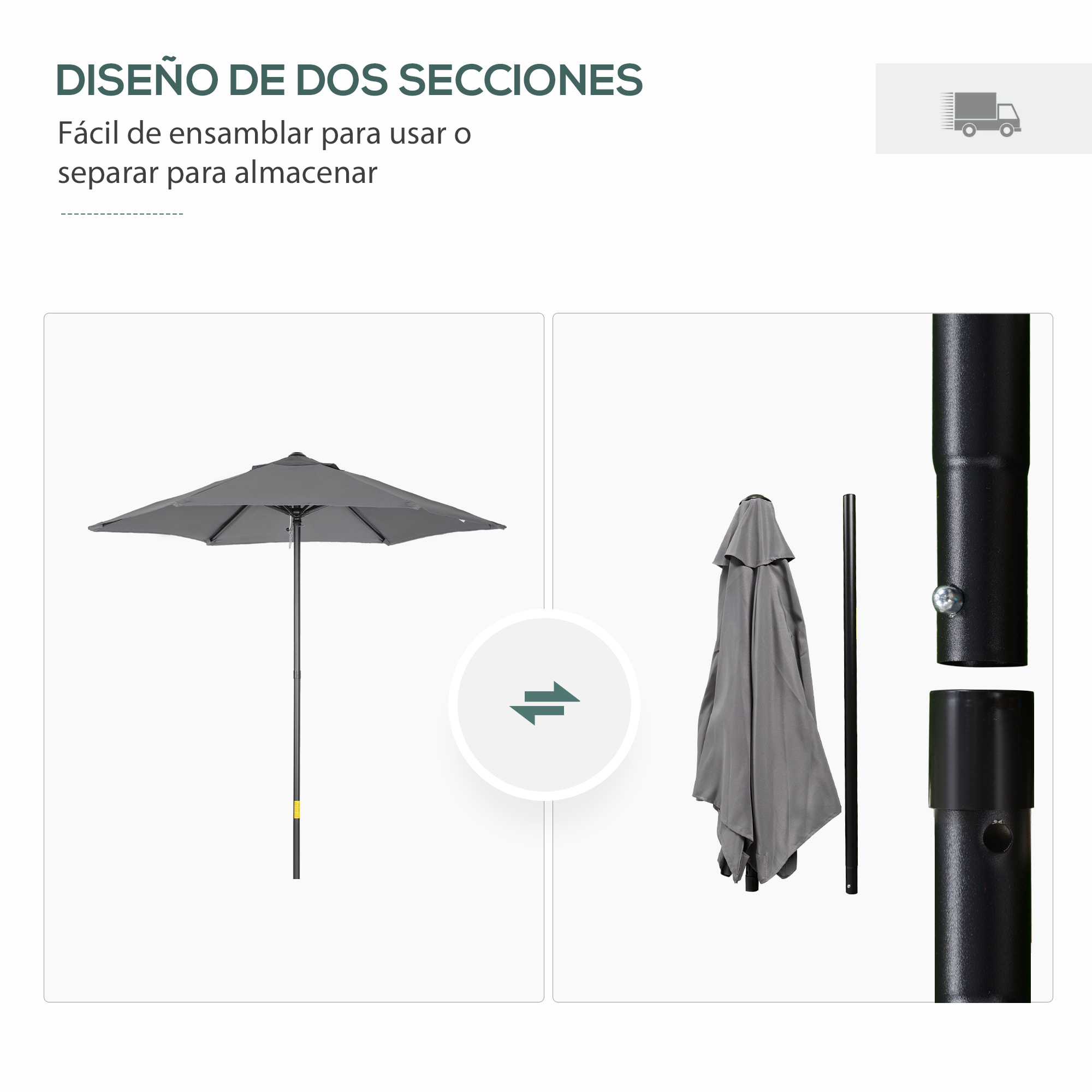Sombrilla de Terraza Exterior Ø2x2 m Parasol de Terraza Exterior con Techo de Ventilación y Poste Desmontable de Aluminio Sombrilla para Jardín Patio Gris Oscuro