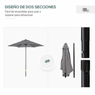 Sombrilla de Terraza Exterior Ø2x2 m Parasol de Terraza Exterior con Techo de Ventilación y Poste Desmontable de Aluminio Sombrilla para Jardín Patio Gris Oscuro