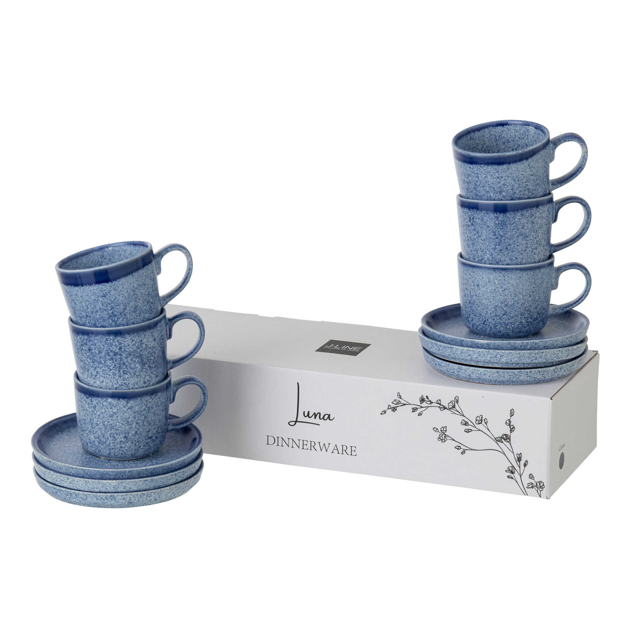 J-Line Tasse + Sous-tasse Luna - céramique - bleu