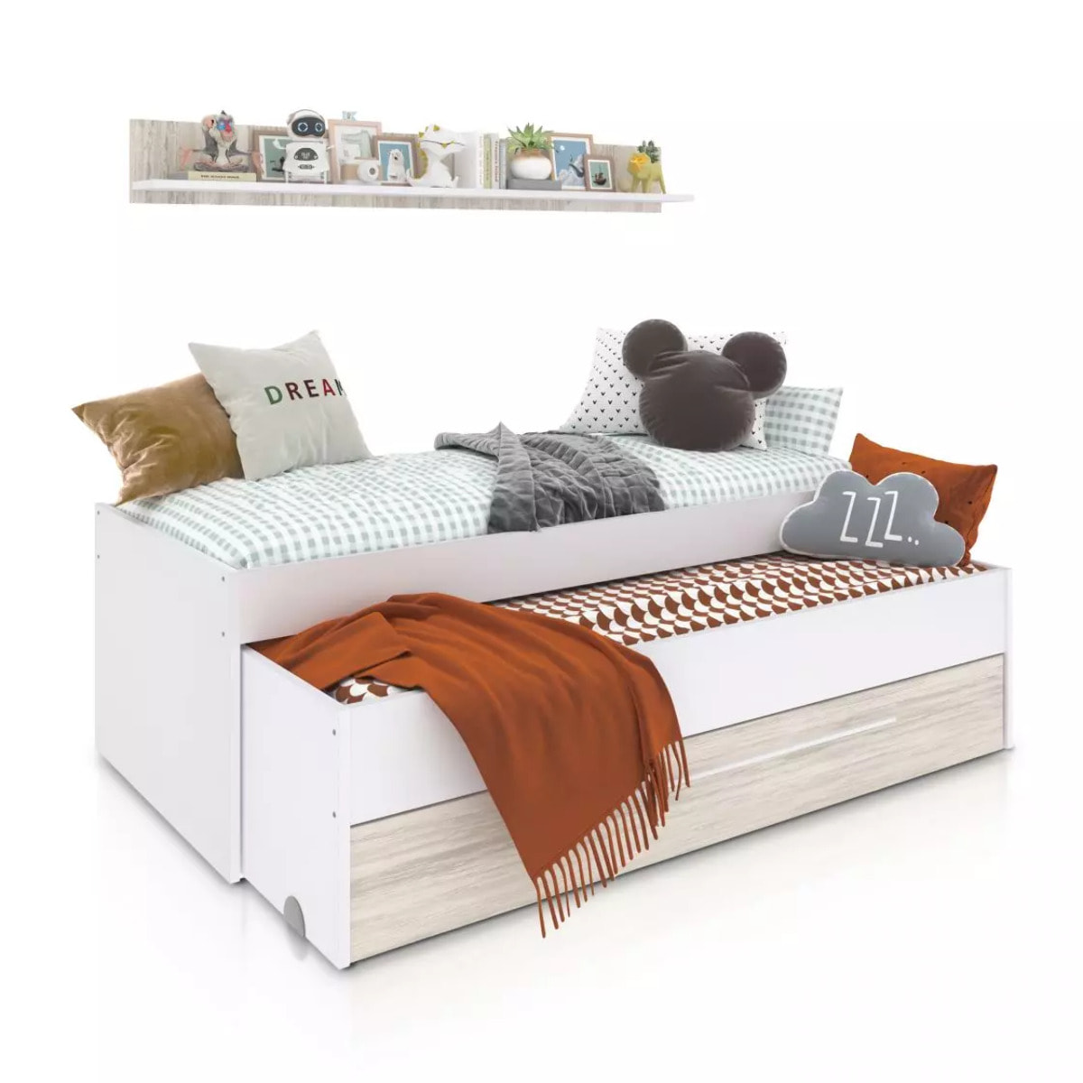 Cama doble juvenil con estante Nuit Blanco Artik (Blanco Mate) – Blanco Velho