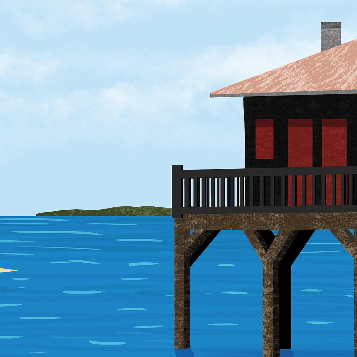 Papier peint panoramique Les cabanes d' Arcachon  Intissé