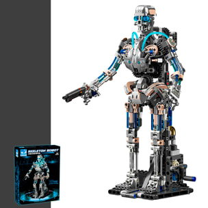 Maqueta 3D mecanizada de esqueleto con 692 piezas, equipada con luces y mecanismo de manivela que permite movimiento dinámico.