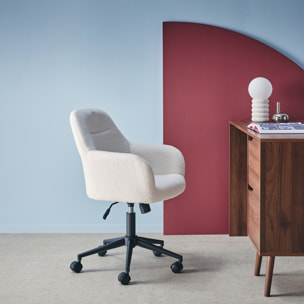 Chaise de bureau à roulettes ajustable métal et bouclette blanche - L 57 x P 57 x H 85/94.5cm - Stan