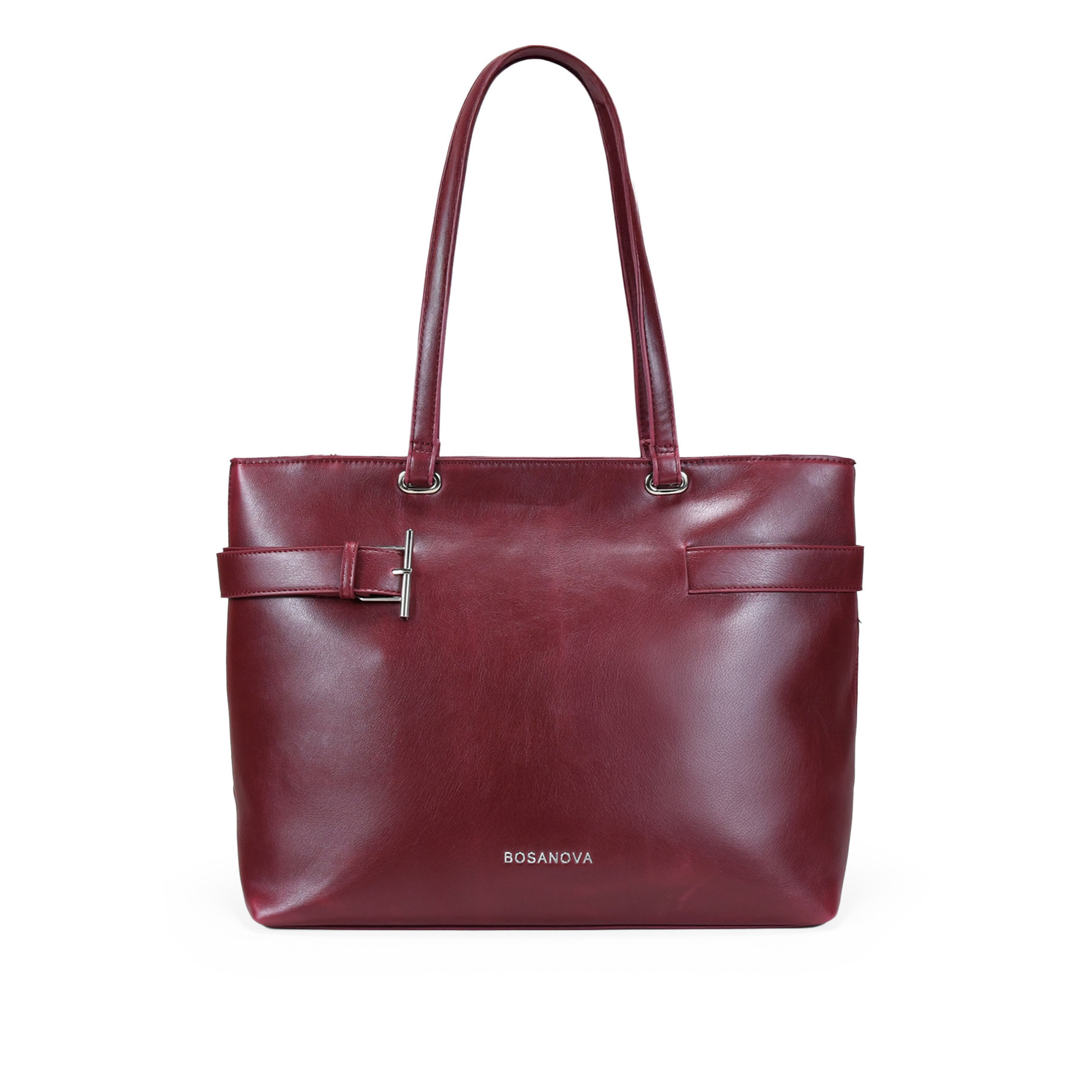 Bolso shopper burdeos para portátil con hebilla de metal