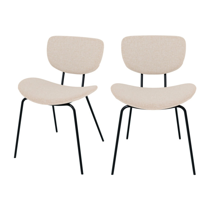 Lot de 2 chaises en tissu beige et pieds en métal noir - Verner