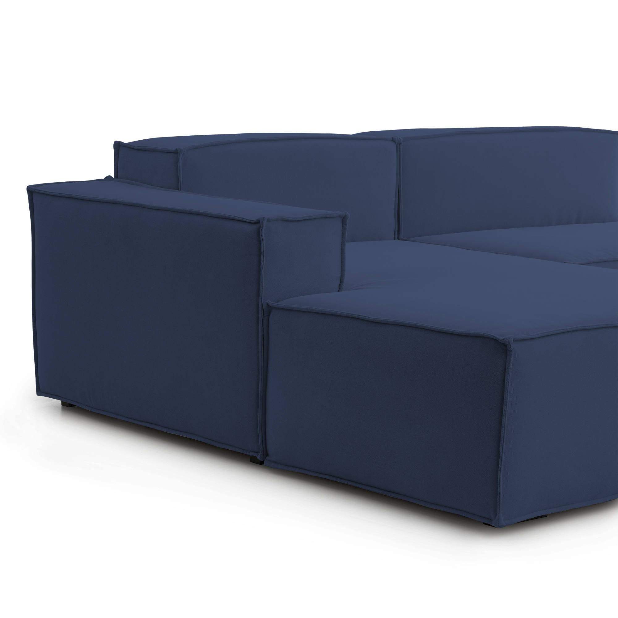 Divano fisso Licia, Divano componibile a 4 posti con penisola sinistra, 100% Made in Italy, Sofà moderno in tessuto, Cm 340x170h70, Blu