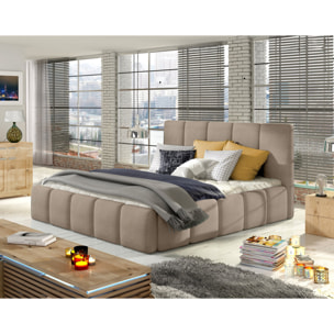 Lucea - lit coffre - 160x200 - sommier inclus - en velours - Taupe