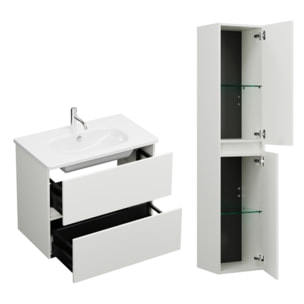 Pack meuble de salle de bain simple vasque 80 cm BURGBAD Joline blanc mat + colonne