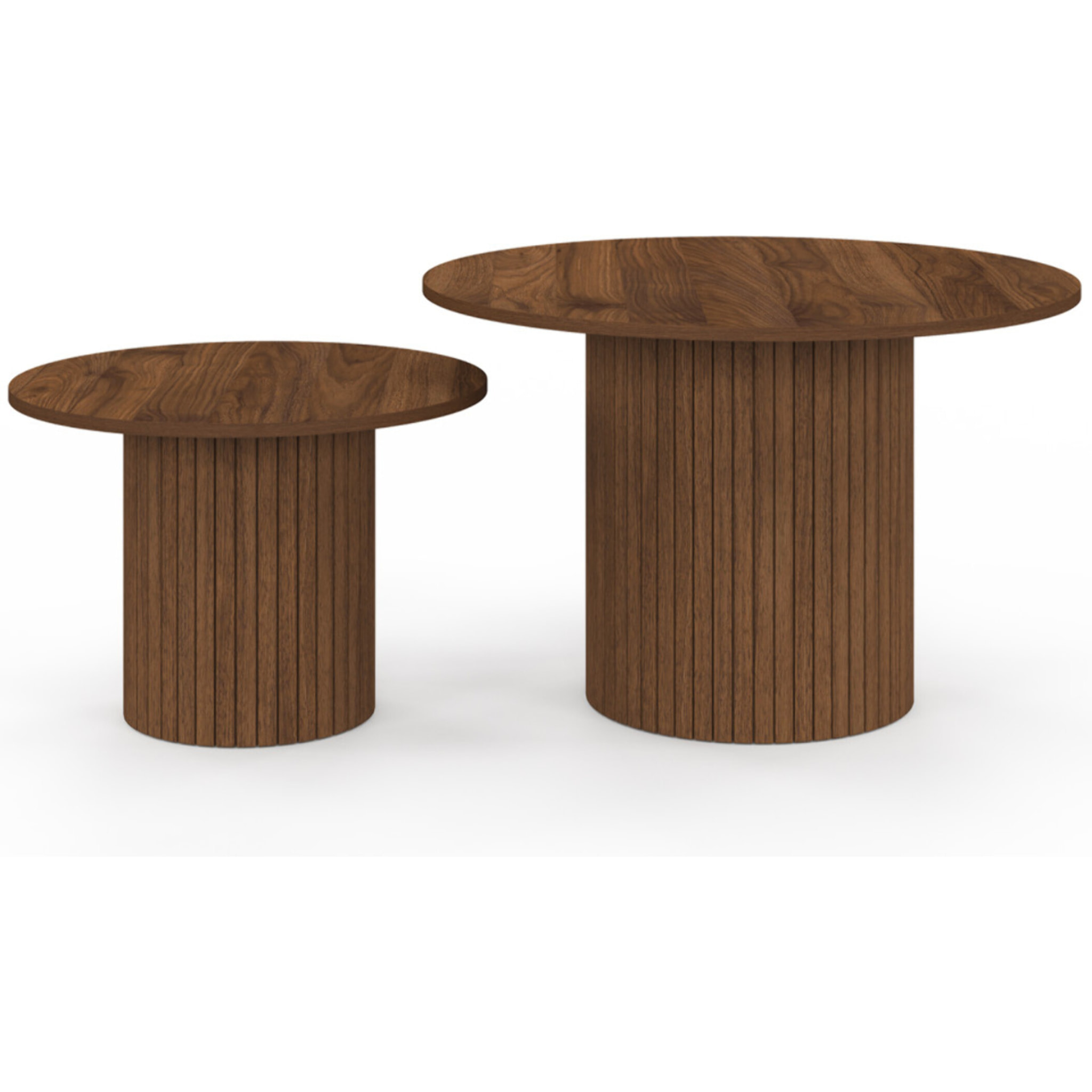 Tables basses rondes gigognes Alvar effet noyer - lot de 2