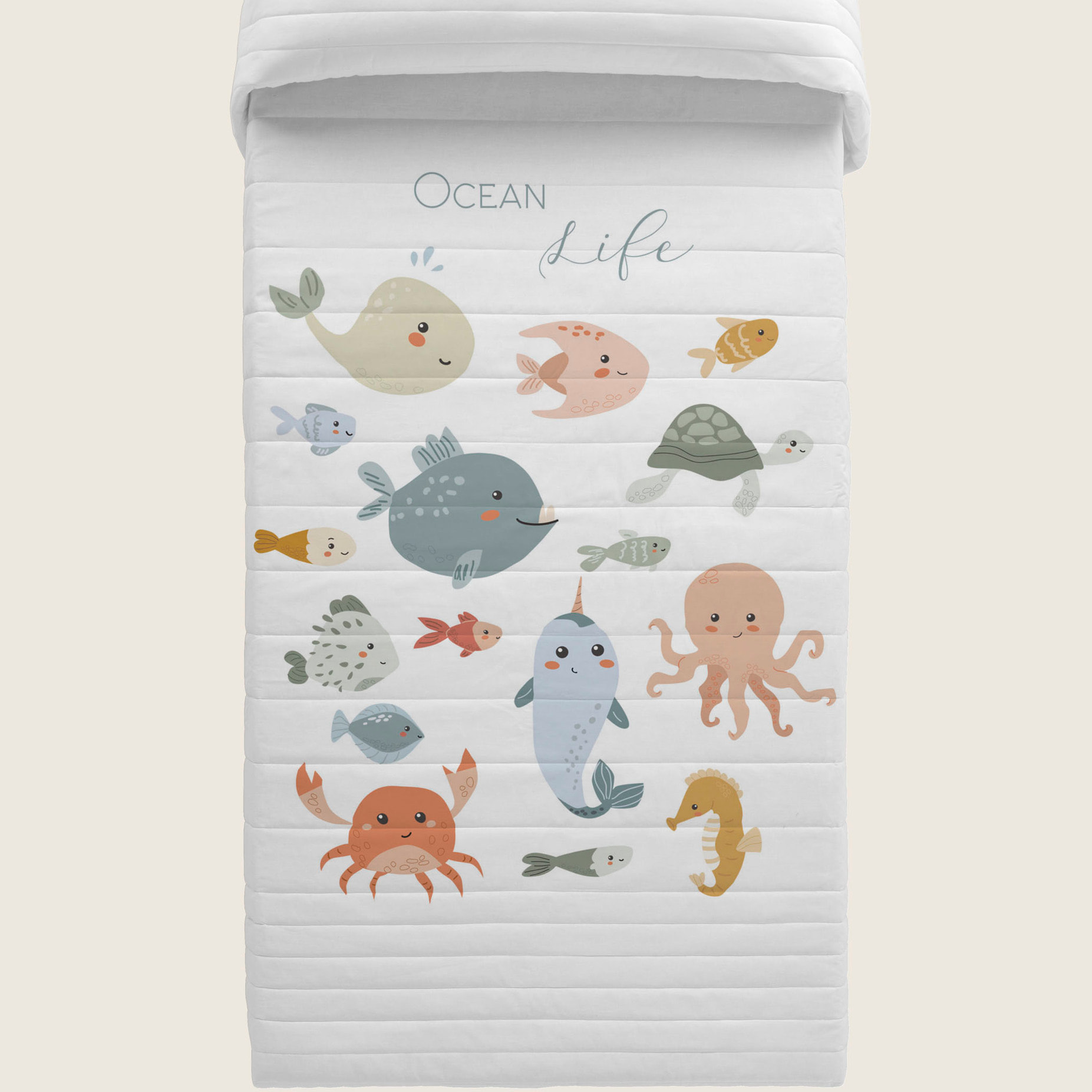Cool Kids - Colcha Bouti Estampada - Reversible - Infantil - 100% Algodón - Cuna - Ocean Life