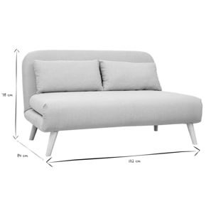 Banquette convertible 2 places en tissu gris clair et bois clair AMIKO