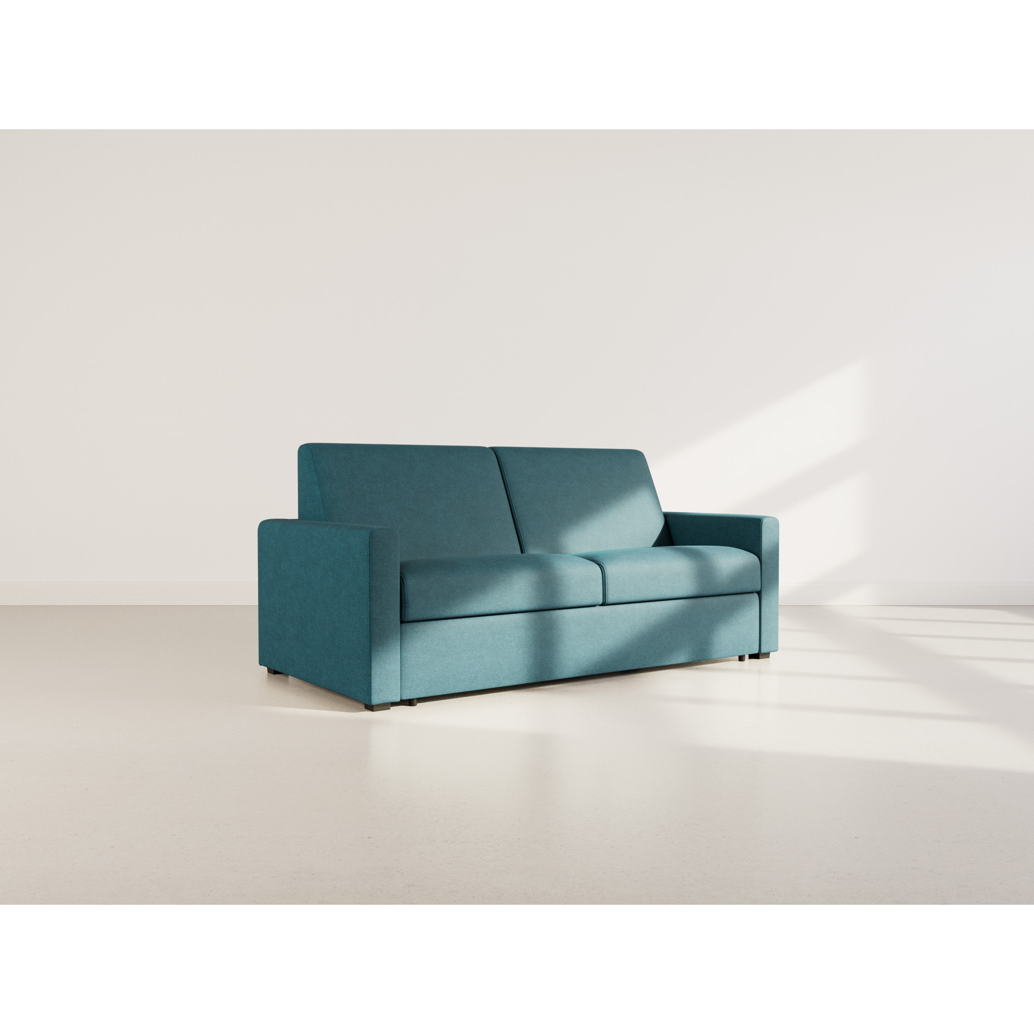 Julia - canapé lit 3 places convertible express couchage quotidien 140 cm matelas 14 cm en tissu - Bleu