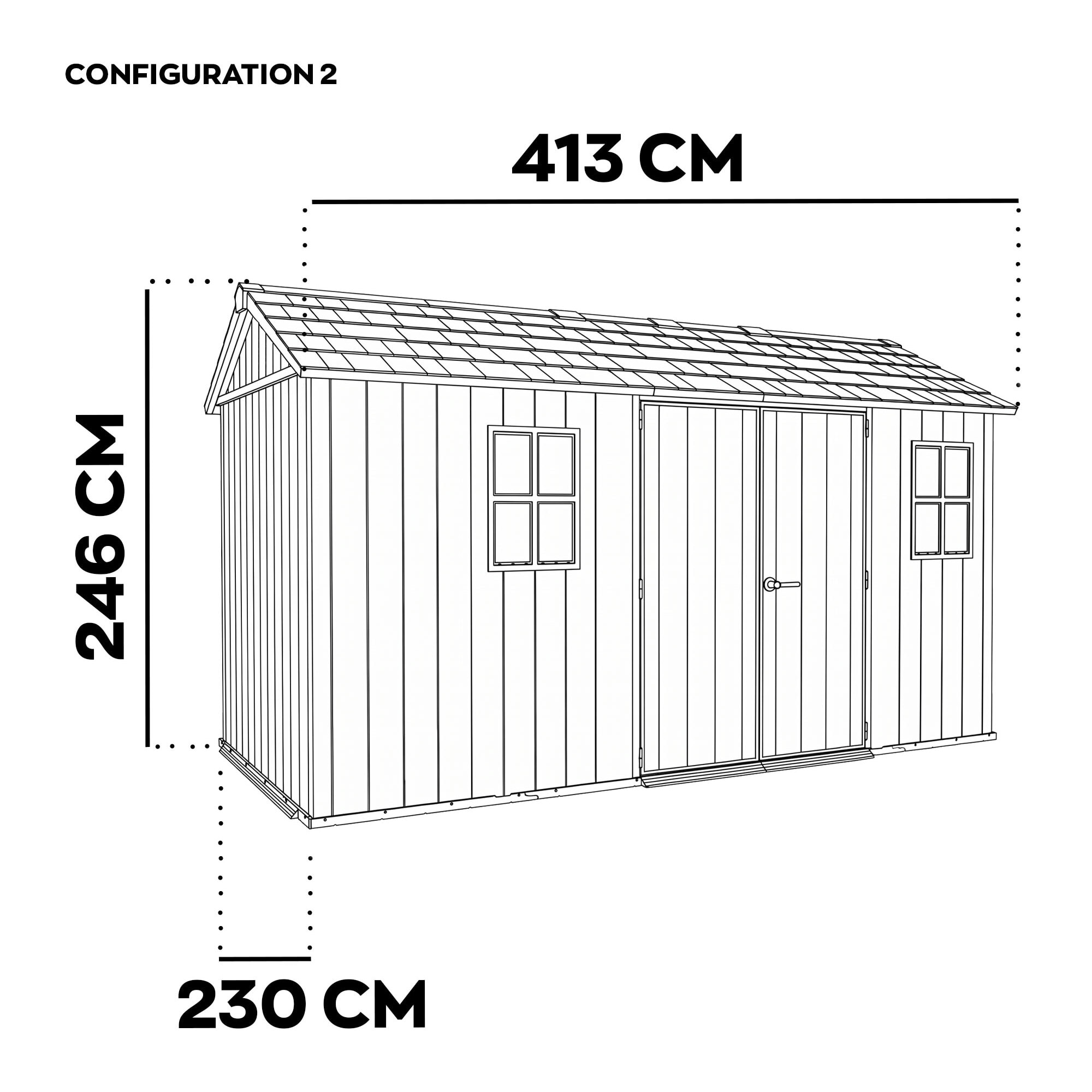 Newton + 7513/1375- Casetta da Giardino 413x246x230 cm 2 Ante per deposito attrezzi finitura effetto legno Evotech+ in Resina Marrone e Nero
