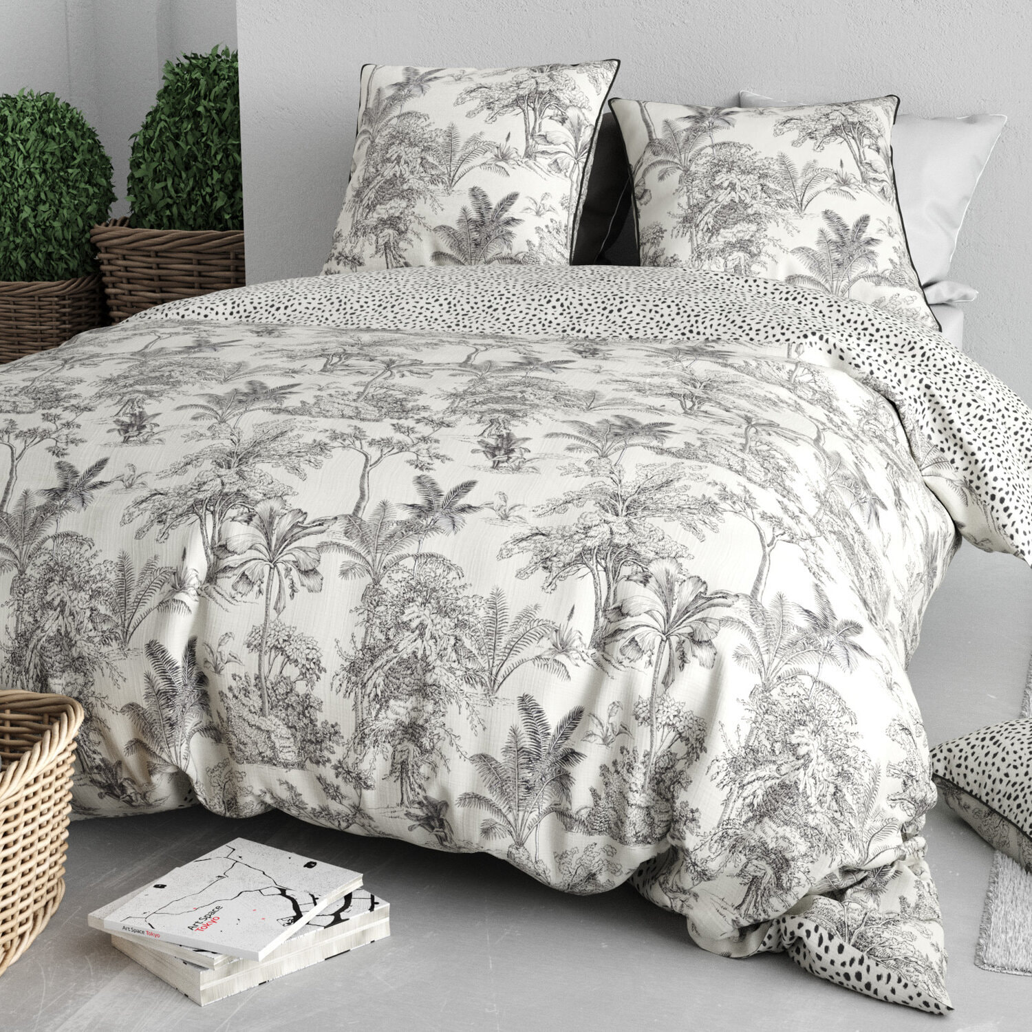 Parure housse de couette imprimé 100% coton - fauve - noir
