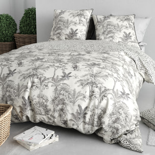 Parure housse de couette imprimé 100% coton - fauve - noir