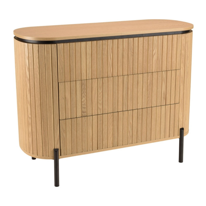 CHARLIE - Commode marron 3 tiroirs style rétro Pin pieds métal noir