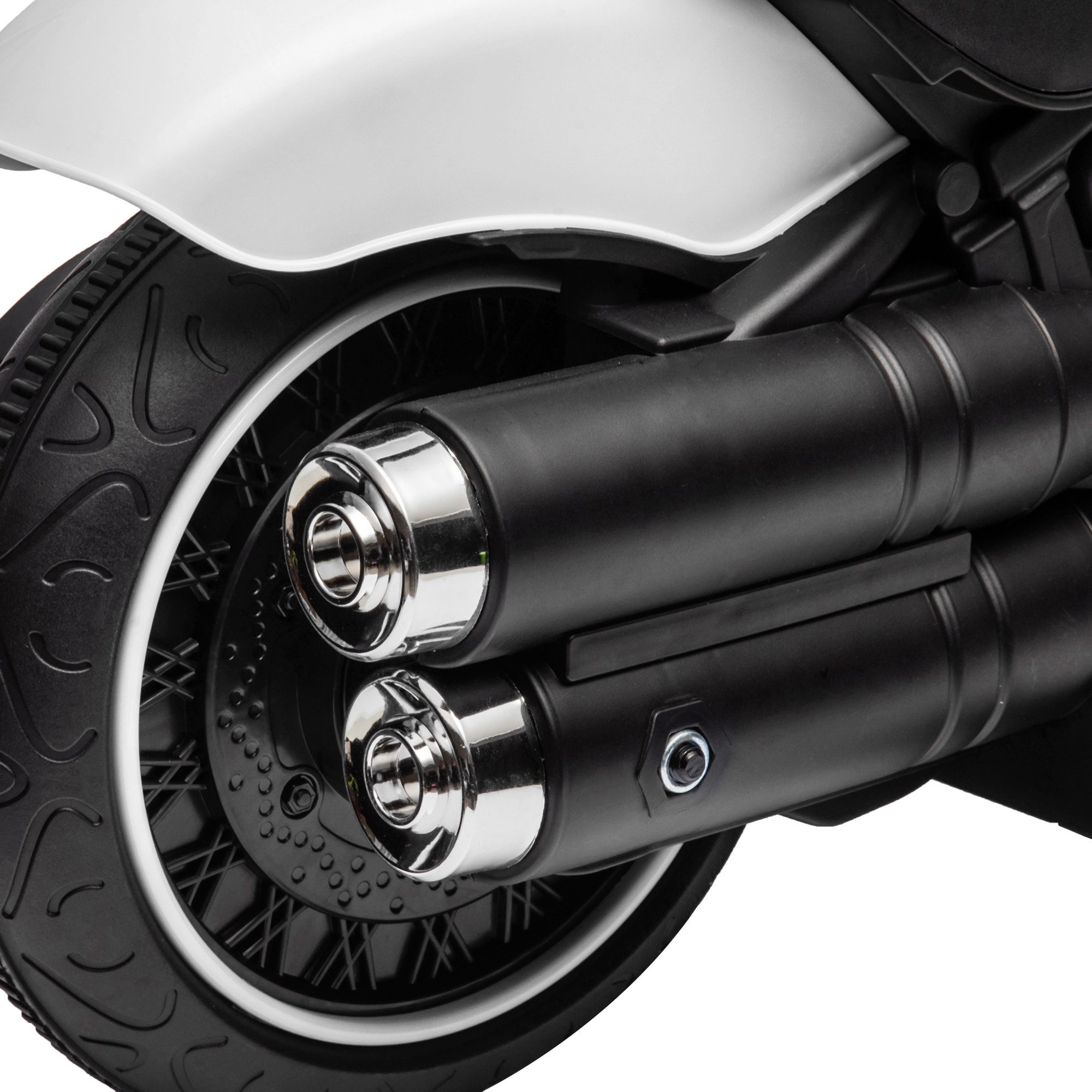 Moto électrique enfant 6 V 3 Km/h effet lumineux roulettes amovibles repose-pied pédale métal PP blanc noir