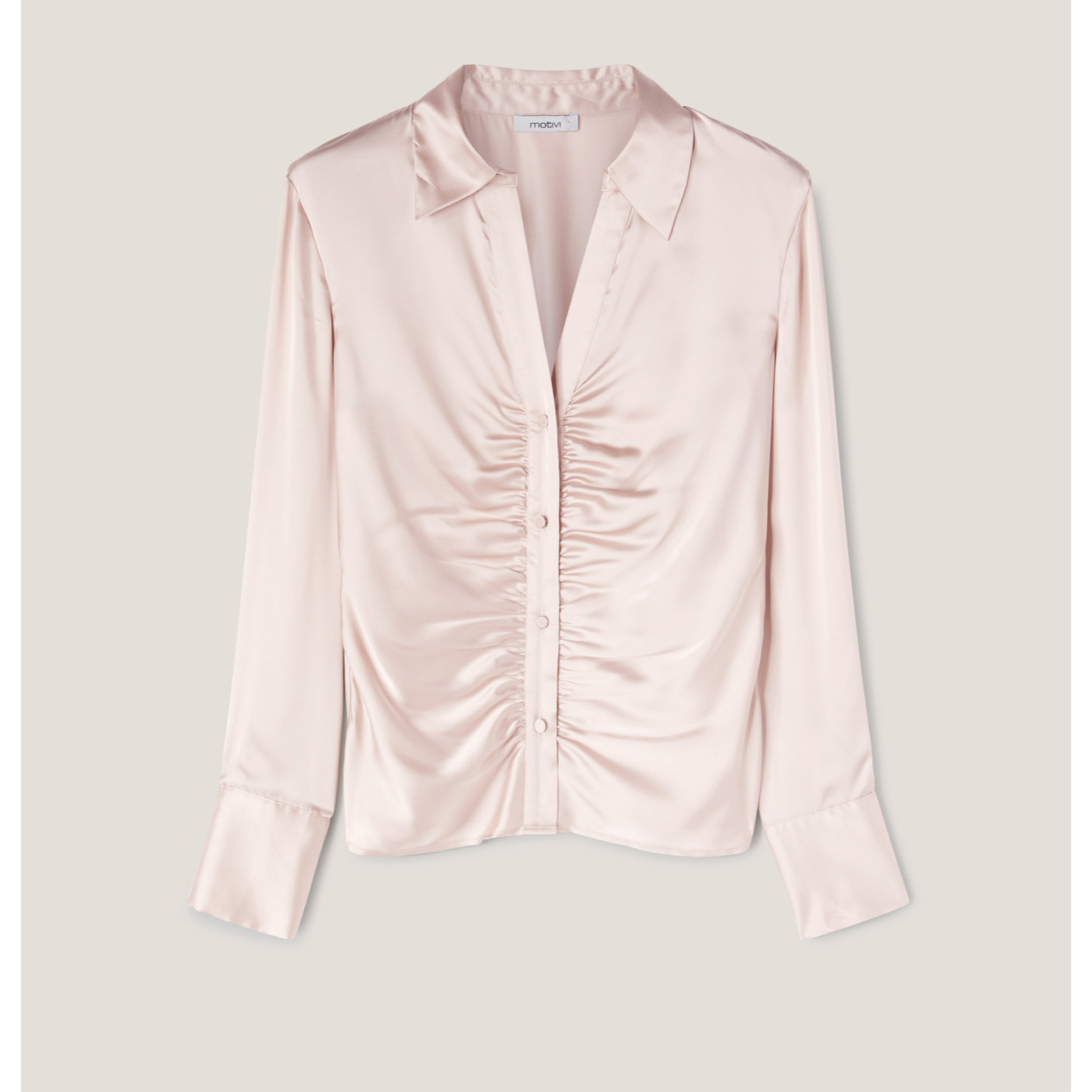 Motivi - Camicia in raso con arricci - Beige