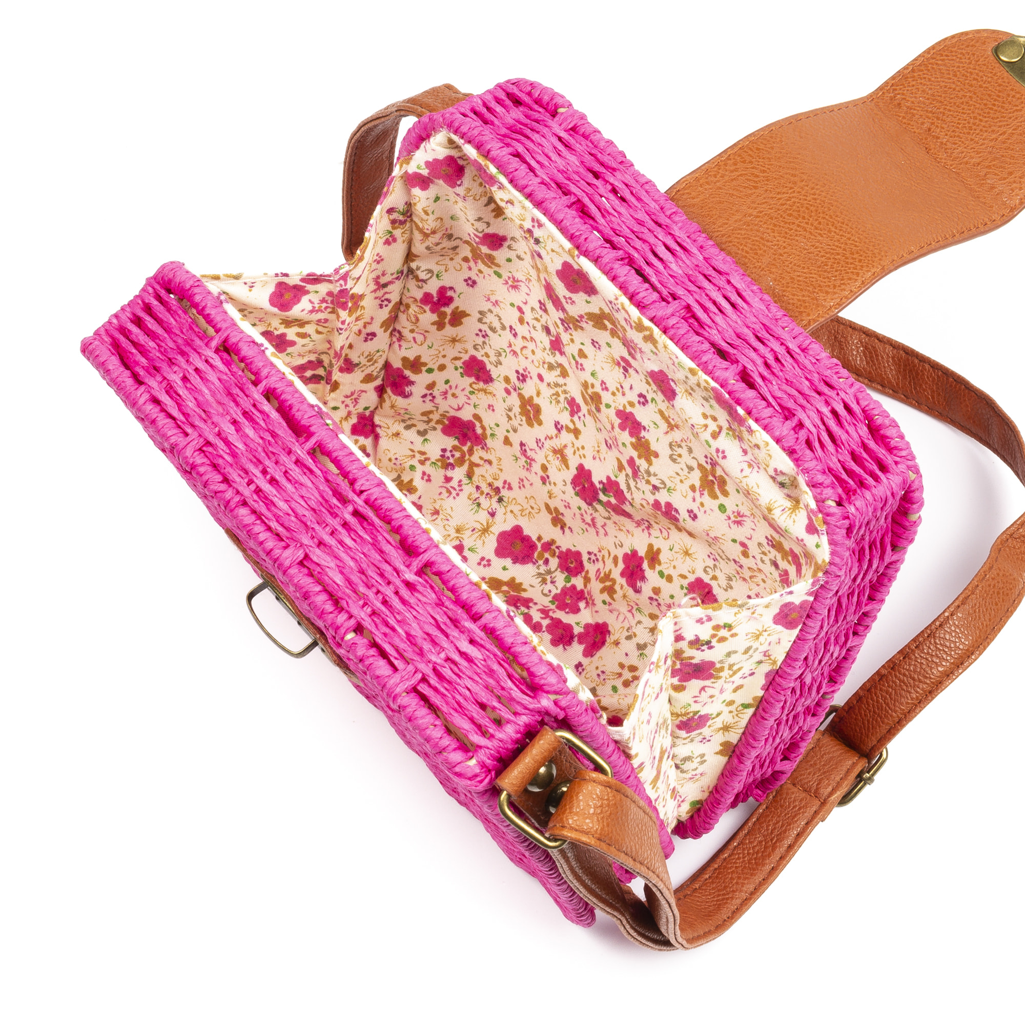 IRIA QUINTANA Borsa a tracolla da donna Empoli. Tessuto Paglia Pelle Sintetica PU 18x7x17 Cm. Colore rosa