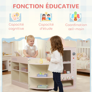 Jeu de la marchande en bois - jeu imitation supermarché enfant - beige rose