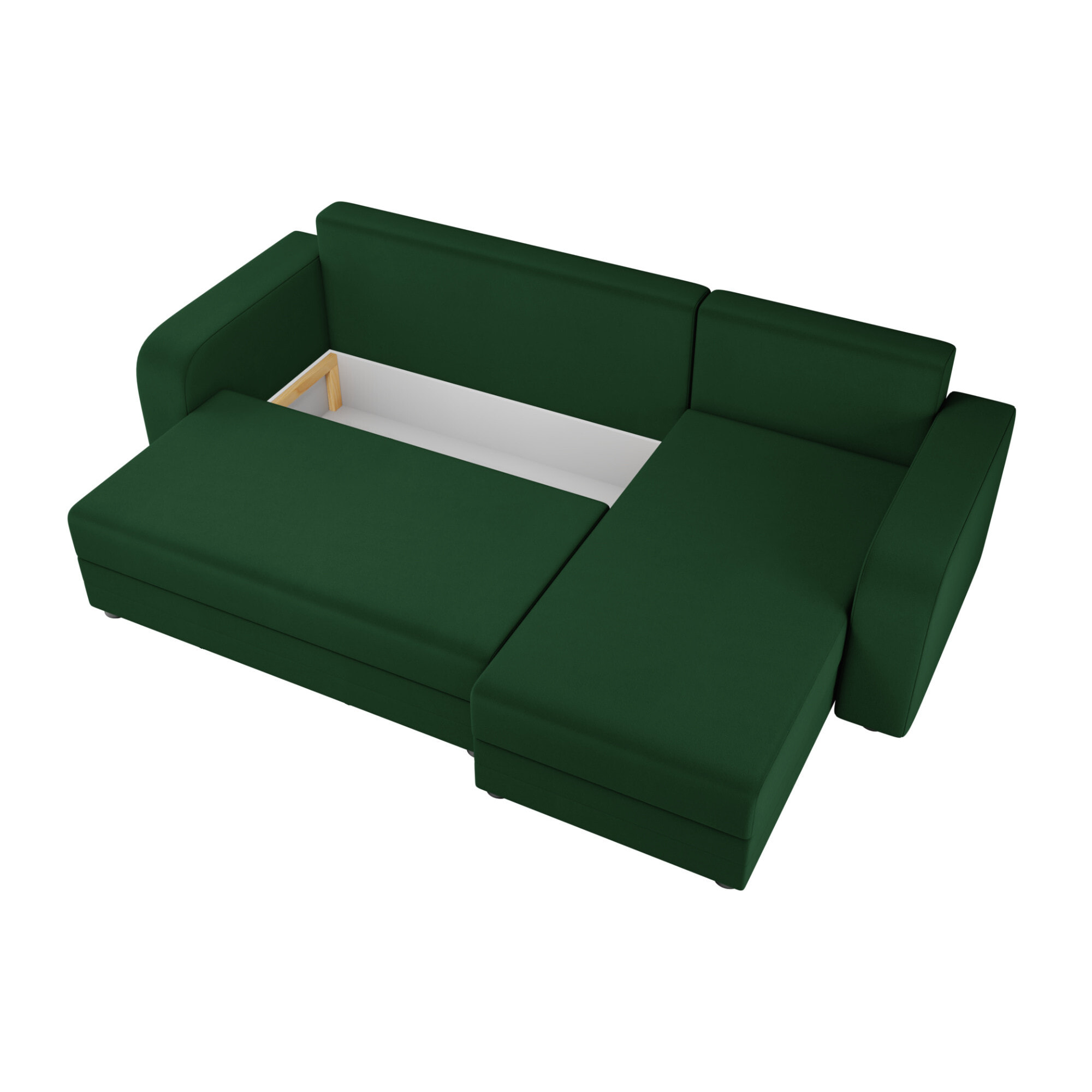 Harvey - Canapé d'angle réversible 4 places convertible avec coffre en velours - Vert