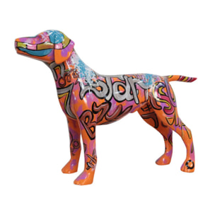 Statue chien en résine orange avec graffiti multicolore H51cm - QEN