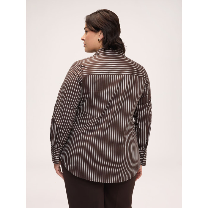 Fiorella Rubino - Camicia a righe in cotone stretch - Marrone