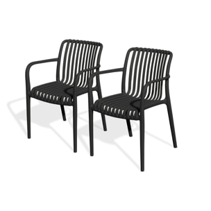 TIAGO - Lot de 2 fauteuils de jardin empilables en Polypropylène noir