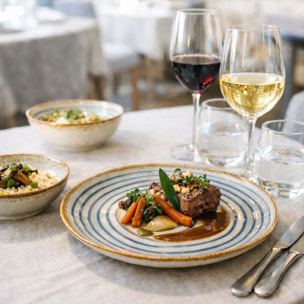 Lot de 6 assiettes creuses spirale 22cm en faïence bleu et beige  SPIRALE