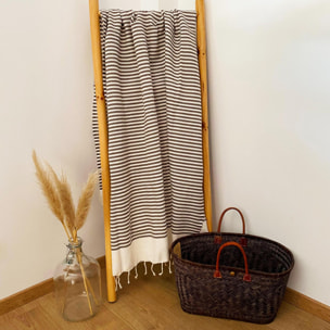 Fouta nid d’abeille traditionnelle - Yadara Taupe - 200x200cm - 190g/m²