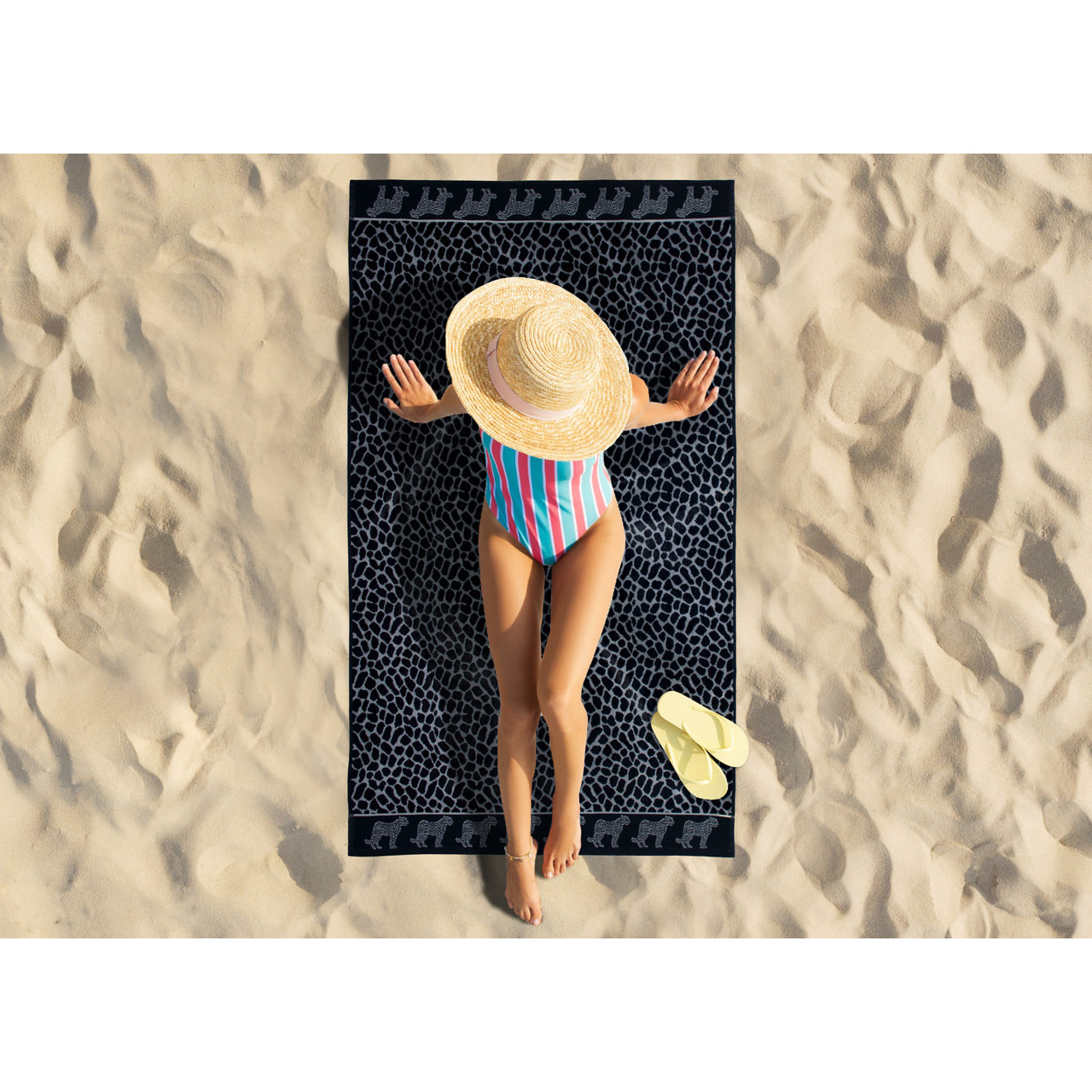 Telo Mare Spugna Jacquard Spiaggia Disegno Africa Ghepardo