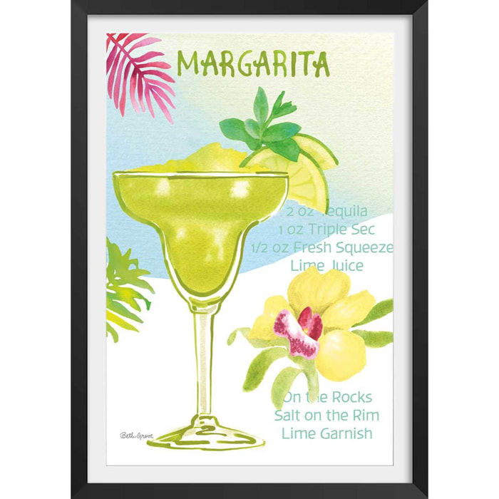 Affiche Margarita en aquarelle Affiche + cadre en bois - Noir